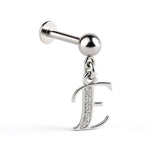 Initial Charm Labret Studs, 16G Cartilage Piercing with 3mm ball and Silver Letter Charm