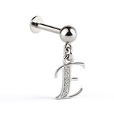 Initial Charm Labret Studs, 16G Cartilage Piercing with 3mm ball and Silver Letter Charm