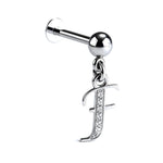 Initial Charm Labret Studs, 16G Cartilage Piercing with 3mm ball and Silver Letter Charm
