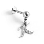Initial Charm Labret Studs, 16G Cartilage Piercing with 3mm ball and Silver Letter Charm