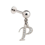 Initial Charm Labret Studs, 16G Cartilage Piercing with 3mm ball and Silver Letter Charm