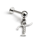 Initial Charm Labret Studs, 16G Cartilage Piercing with 3mm ball and Silver Letter Charm