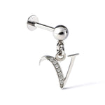 Initial Charm Labret Studs, 16G Cartilage Piercing with 3mm ball and Silver Letter Charm