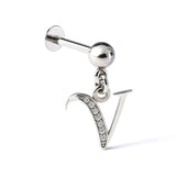 Initial Charm Labret Studs, 16G Cartilage Piercing with 3mm ball and Silver Letter Charm