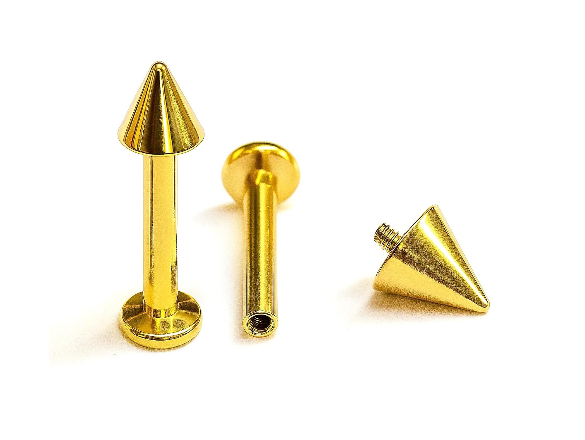 14k gold Spike Labret Stud Lip Piercing - Internally Threaded - 14g, 16g Body Jewellery