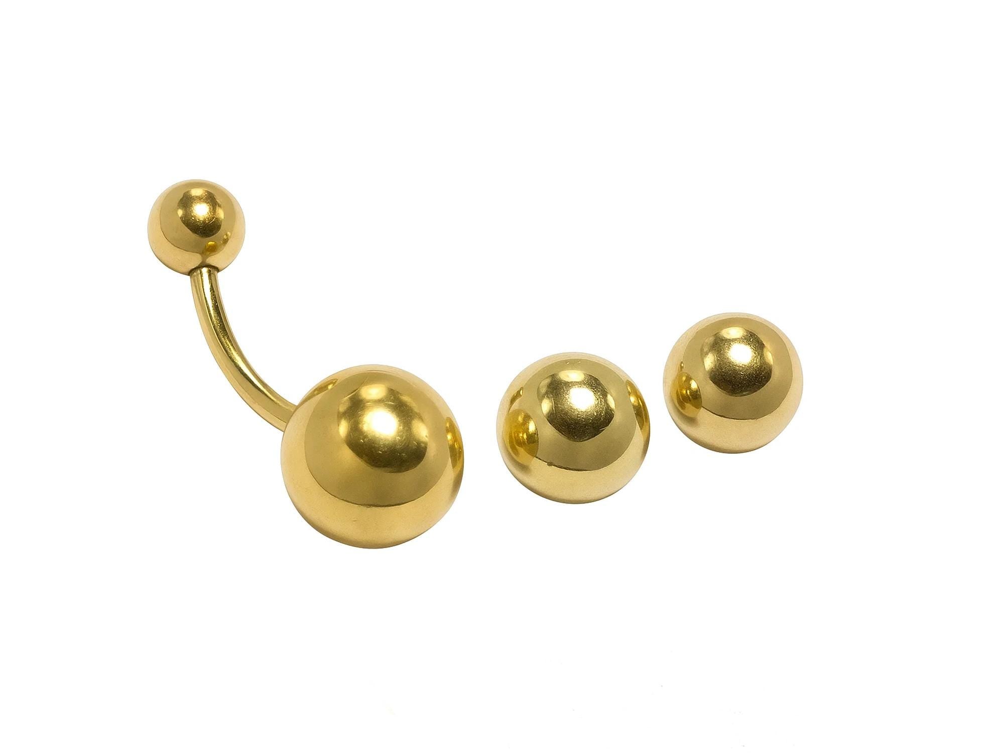 14K Gold Curved Barbell Belly Bar: 14G Navel Piercing with Bottom Hollow Ball