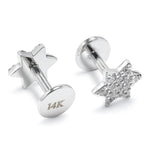 14k White gold Star labret lip stud piercing with Gemstones: 16g internally Threaded