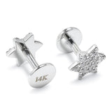 14k White gold Star labret lip stud piercing with Gemstones: 16g internally Threaded