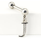 Initial Charm barbell earrings, 16G Piercing with 3mm balls and dangle Silver Letter Charm