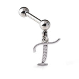 Initial Charm barbell earrings, 16G Piercing with 3mm balls and dangle Silver Letter Charm