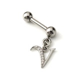 Initial Charm barbell earrings, 16G Piercing with 3mm balls and dangle Silver Letter Charm