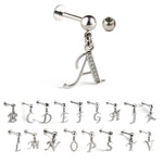 Initial Charm Labret Studs, 16G Cartilage Piercing with 3mm ball and Silver Letter Charm