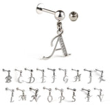 Initial Charm Labret Studs, 16G Cartilage Piercing with 3mm ball and Silver Letter Charm