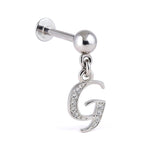 Initial Charm Labret Studs, 16G Cartilage Piercing with 3mm ball and Silver Letter Charm