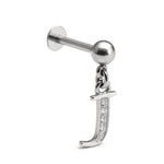 Initial Charm Labret Studs, 16G Cartilage Piercing with 3mm ball and Silver Letter Charm
