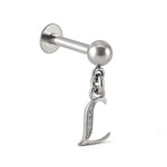 Initial Charm Labret Studs, 16G Cartilage Piercing with 3mm ball and Silver Letter Charm