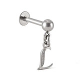 Initial Charm Labret Studs, 16G Cartilage Piercing with 3mm ball and Silver Letter Charm