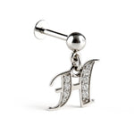 Initial Charm Labret Studs, 16G Cartilage Piercing with 3mm ball and Silver Letter Charm