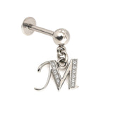 Initial Charm Labret Studs, 16G Cartilage Piercing with 3mm ball and Silver Letter Charm