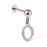 Initial Charm Labret Studs, 16G Cartilage Piercing with 3mm ball and Silver Letter Charm