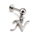 Initial Charm Labret Studs, 16G Cartilage Piercing with 3mm ball and Silver Letter Charm
