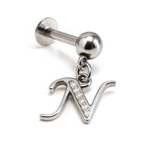 Initial Charm Labret Studs, 16G Cartilage Piercing with 3mm ball and Silver Letter Charm