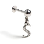 Initial Charm Labret Studs, 16G Cartilage Piercing with 3mm ball and Silver Letter Charm