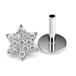 14k White gold Star labret lip stud piercing with Gemstones: 16g internally Threaded