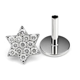 14k White gold Star labret lip stud piercing with Gemstones: 16g internally Threaded