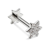 14k White gold Star Barbell Piercing with Gemstones - Internally Threaded - 16g Body Jewellery
