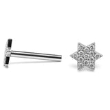 14k White gold Star Barbell Piercing with Gemstones - Internally Threaded - 16g Body Jewellery