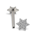 14k White gold Star Barbell Piercing with Gemstones - Internally Threaded - 16g Body Jewellery
