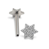 14k White gold Star Barbell Piercing with Gemstones - Internally Threaded - 16g Body Jewellery