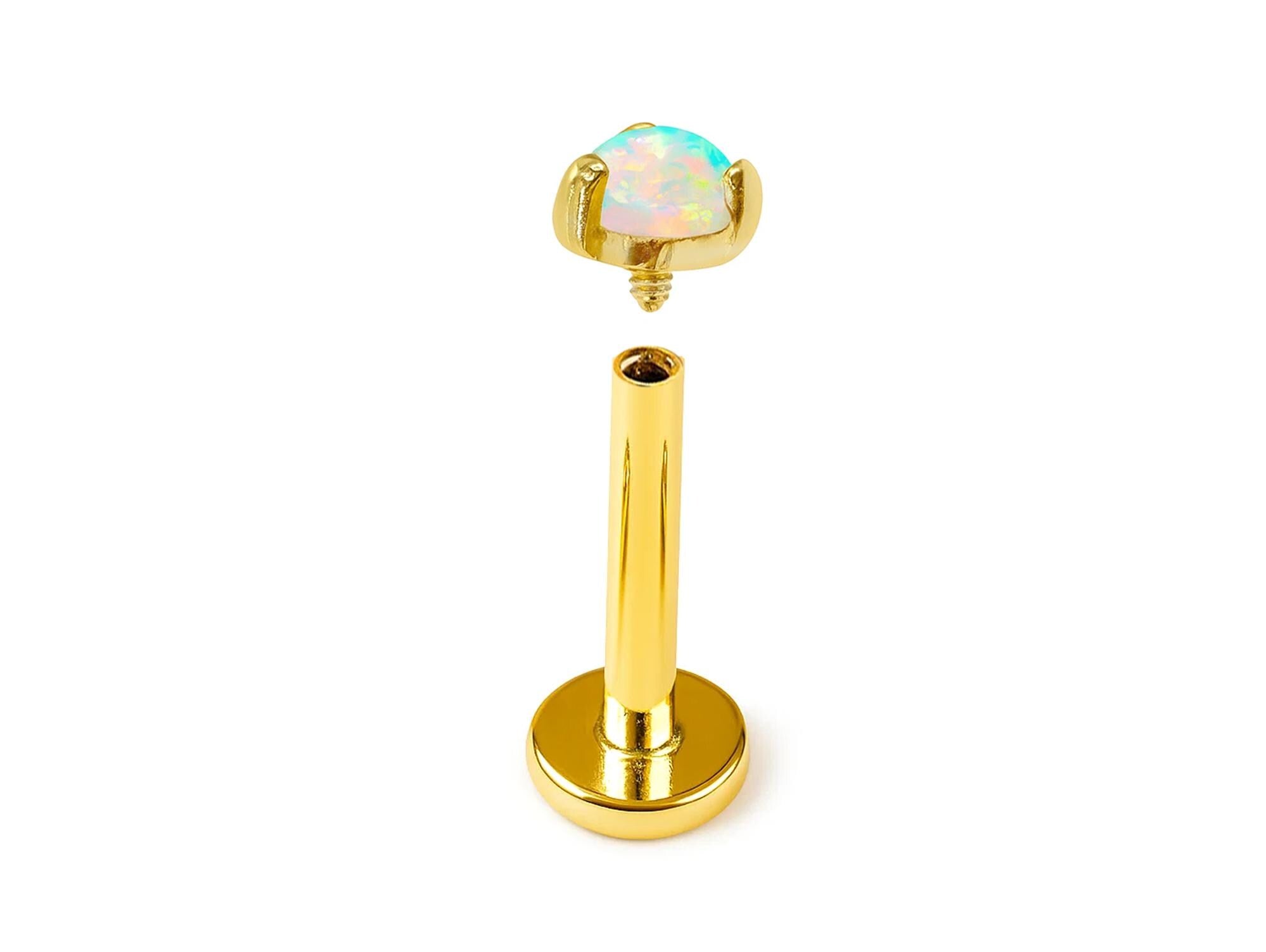 14K Gold Opal Labret Stud – Internally Threaded Body Piercing