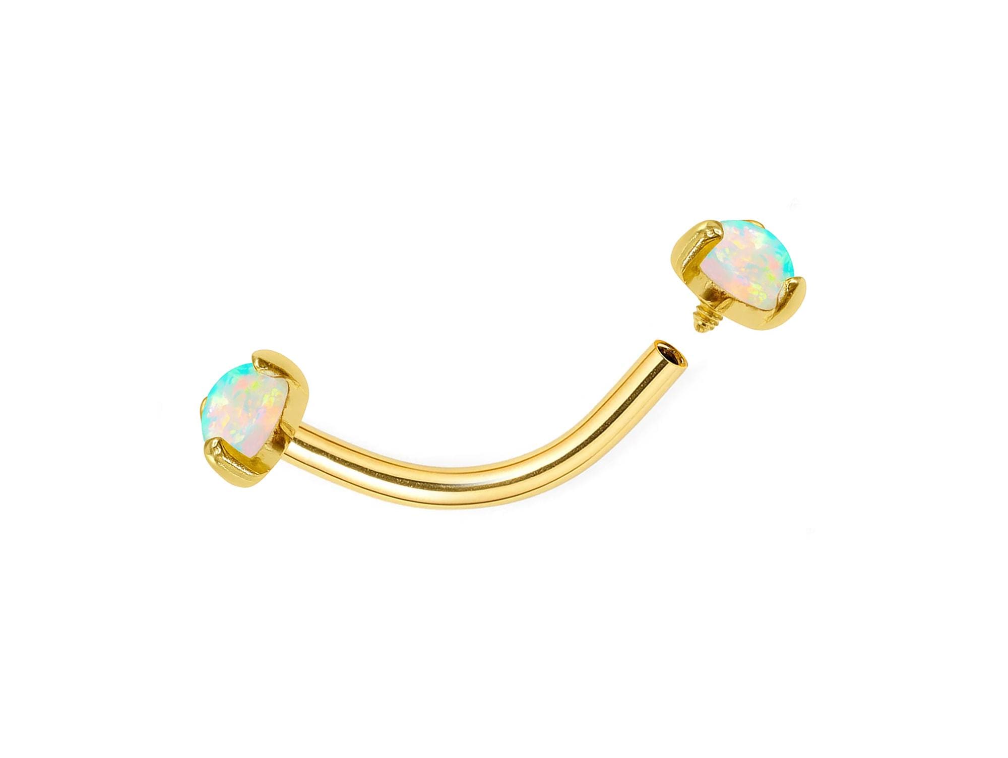 14K Gold Opal Eyebrow Barbell – Internally Threaded Piercing Jewelry