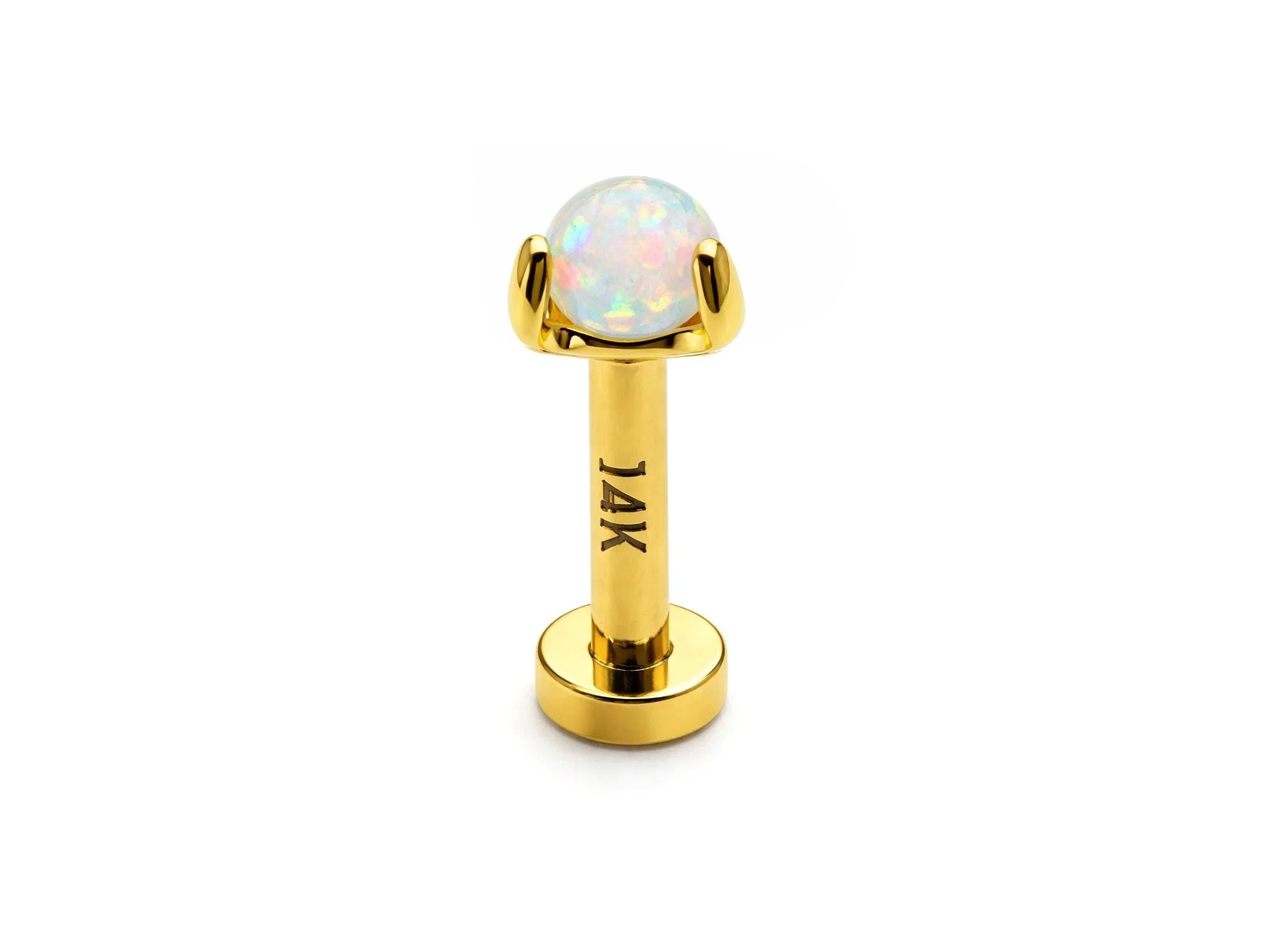 14K Gold Opal Labret Stud – Internally Threaded Body Piercing