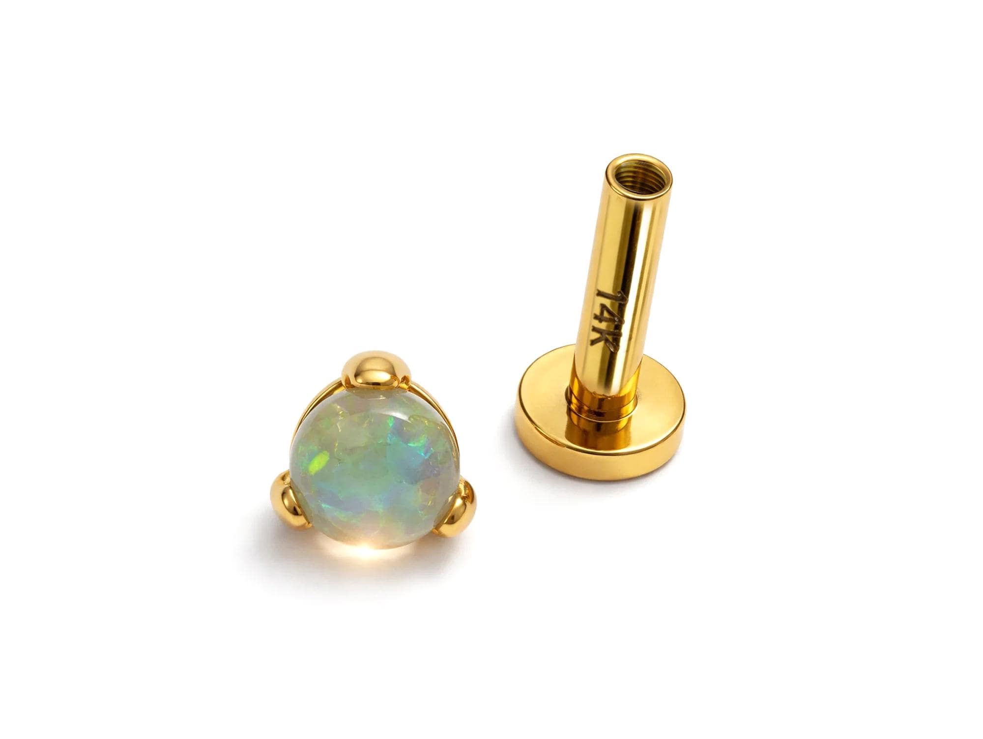 14K Gold Opal Labret Stud – Internally Threaded Body Piercing