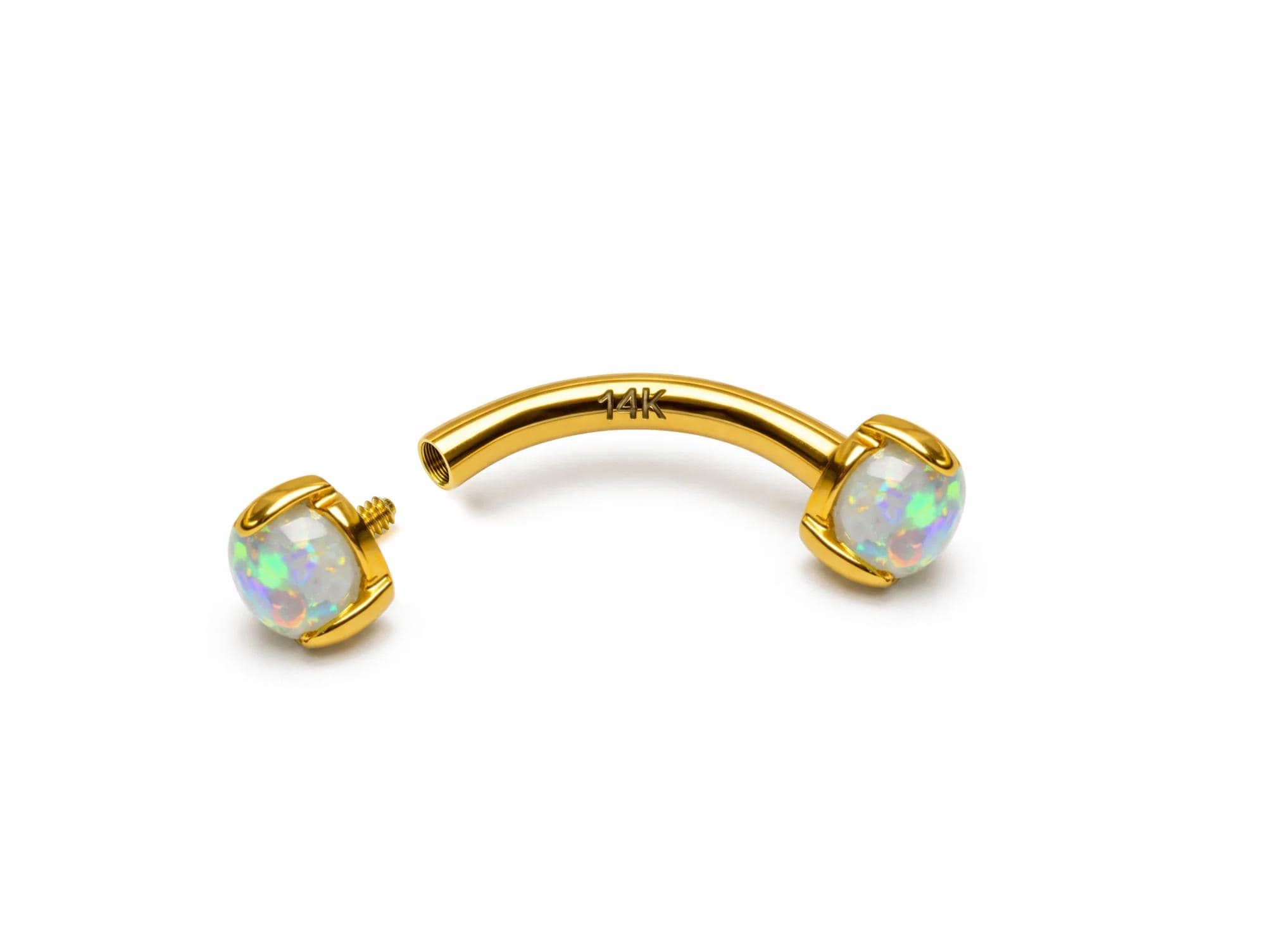 14K Gold Opal Eyebrow Barbell – Internally Threaded Piercing Jewelry