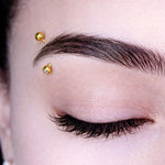 14K Solid Gold Eyebrow Barbell with Gemstones: 18G 16G 14G Curved Piercing Jewelry