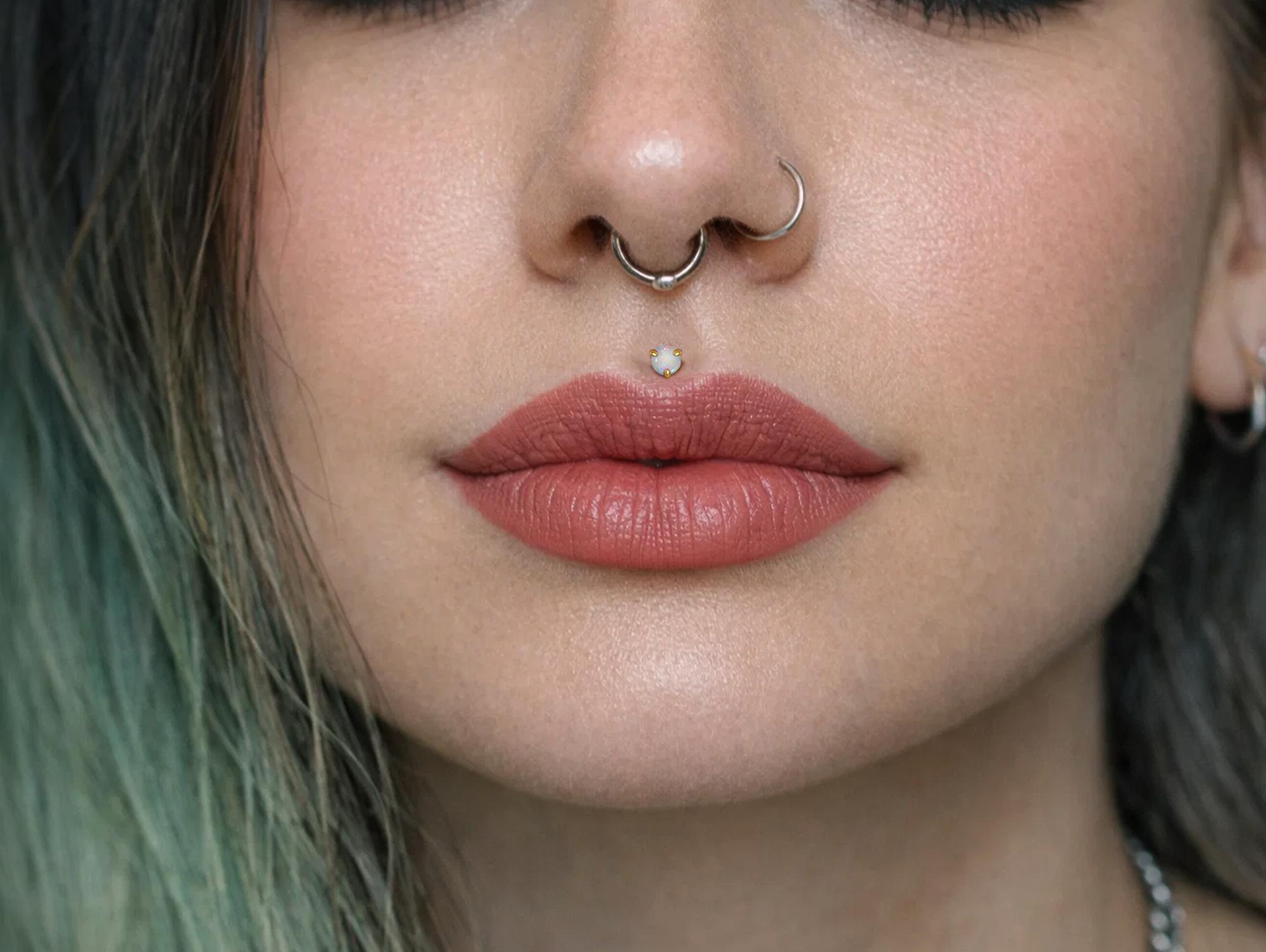 14K Gold Opal Labret Stud – Internally Threaded Body Piercing