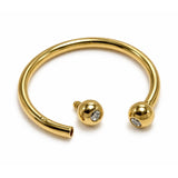 14k solid gold Horseshoe barbell with gem crystals: internally threaded 14g, 16g, 18g body jewellery