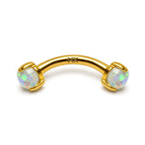 14K Gold Opal Eyebrow Barbell – Internally Threaded Piercing Jewelry