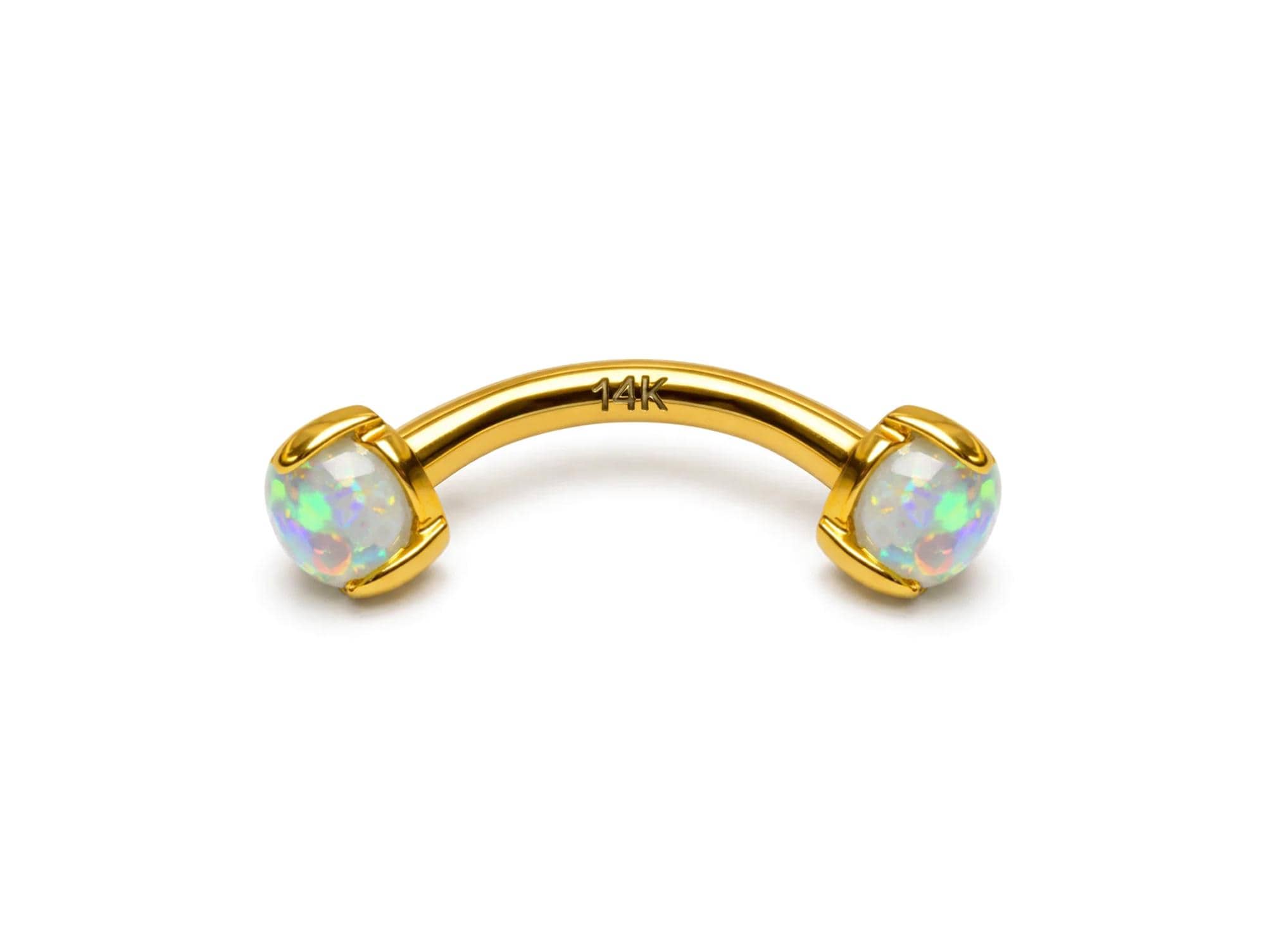 14K Gold Opal Eyebrow Barbell – Internally Threaded Piercing Jewelry
