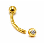 14K Solid Gold Eyebrow Barbell with Gemstones: 18G 16G 14G Curved Piercing Jewelry