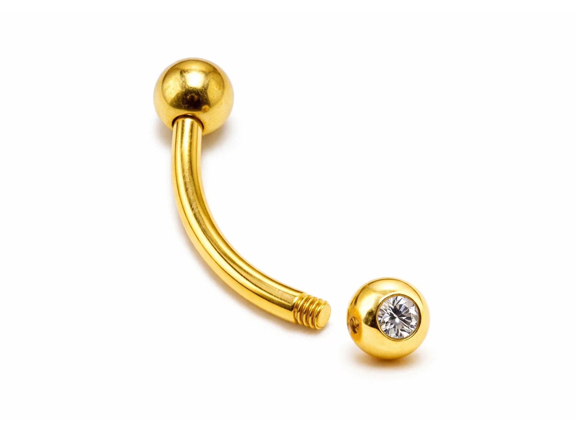 14K Solid Gold Eyebrow Barbell with Gemstones: 18G 16G 14G Curved Piercing Jewelry