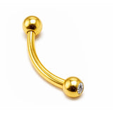 14K Solid Gold Eyebrow Barbell with Gemstones: 18G 16G 14G Curved Piercing Jewelry