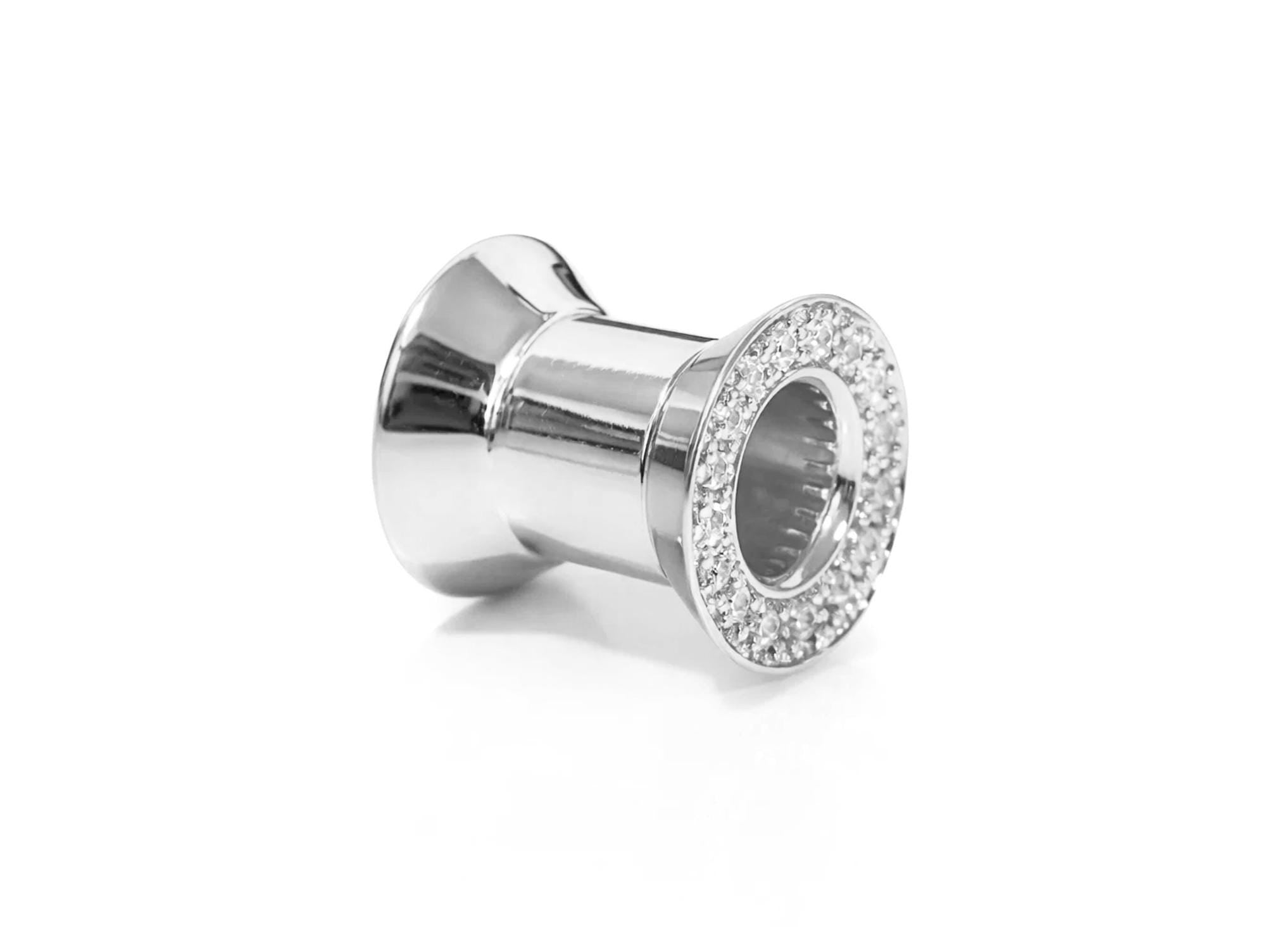 Silver double plug ear stretching gauges with gemstones 12g-14mm - Screw Tunnel (1 piece)