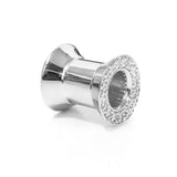 Silver double plug ear stretching gauges with gemstones 12g-14mm - Screw Tunnel (1 piece)