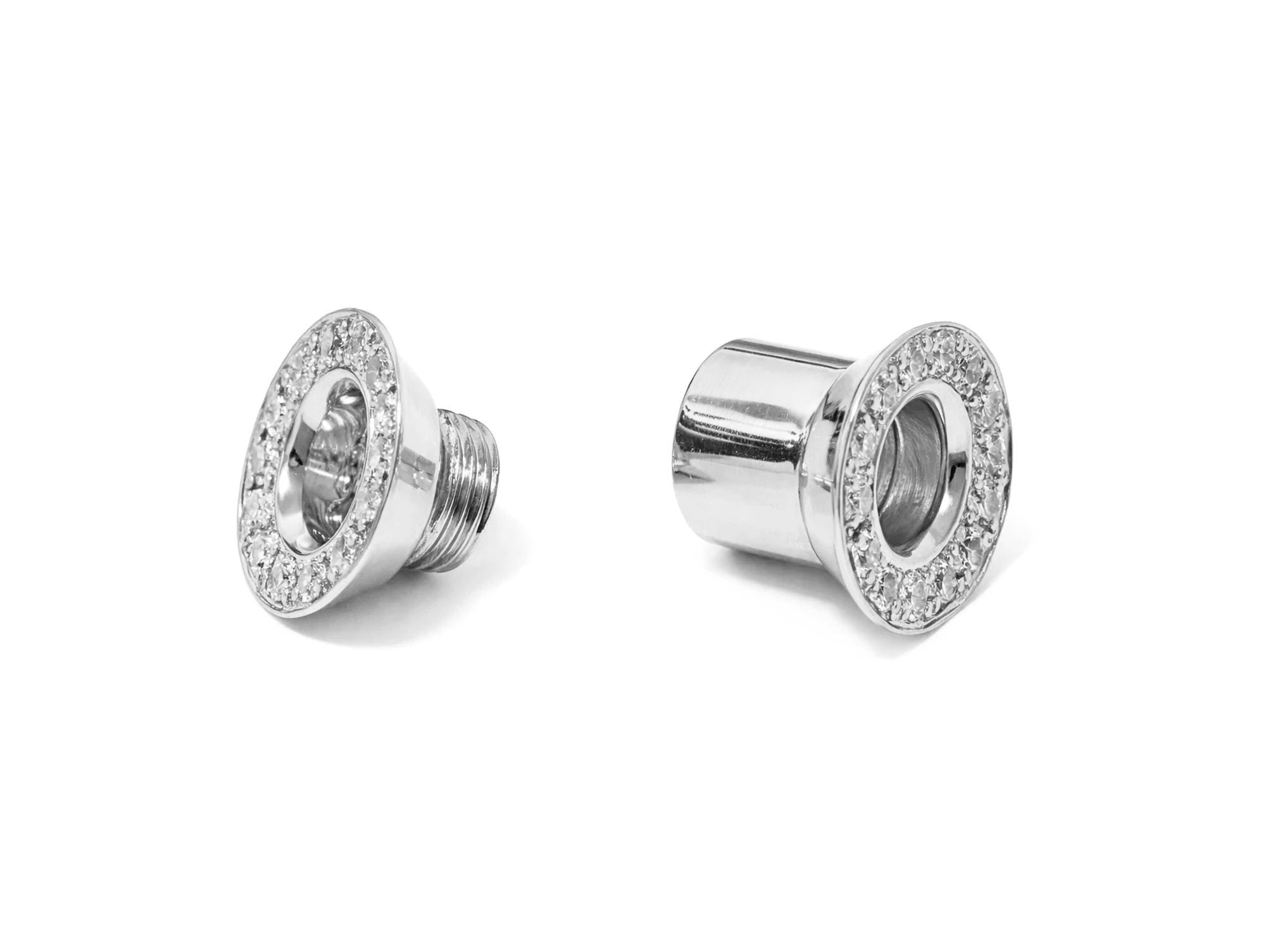 Silver double plug ear stretching gauges with gemstones 12g-14mm - Screw Tunnel (1 piece)