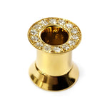 Solid Gold 14K Double Plug Ear Tunnels, Ear stretching gauges with Gemstones - 12g-24mm Sold Individually